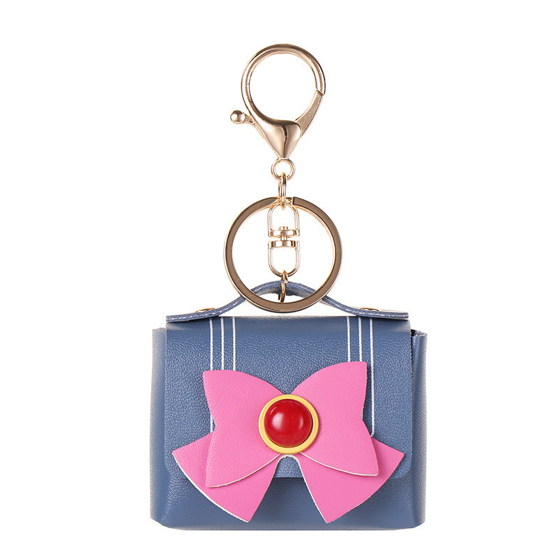 Wholesale Light Blue Leather Keychain Pendant With Bow And Butterfly European Style Car Key Accessory