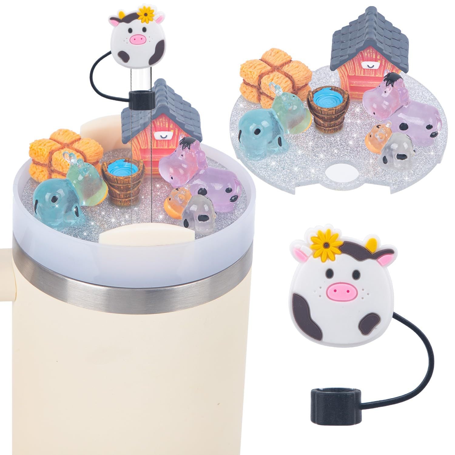 Wholesale 40oz PVC Soft Glue Straw Plug Cartoon Cat Acrylic Cup Lid Set ACC-SCR-KaiJia001