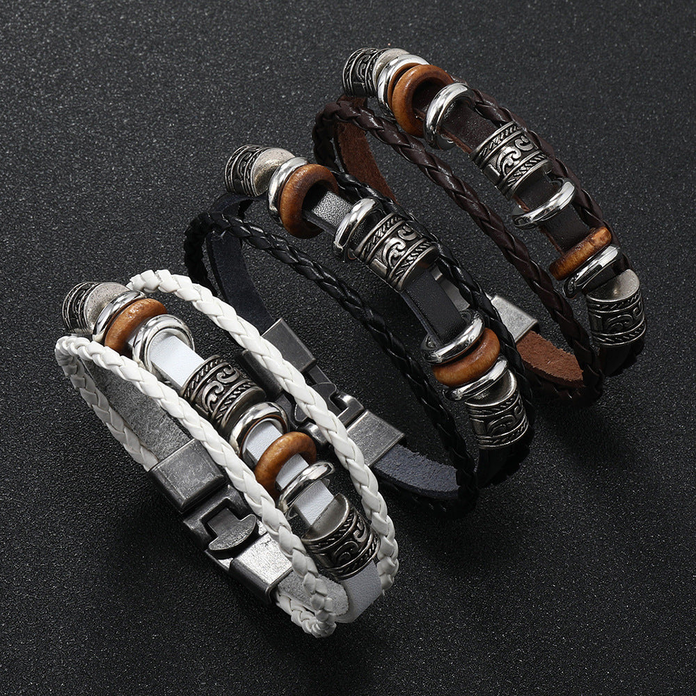 Wholesale Vintage Braided Bracelet Punk Multi-layered Beaded Bracelet for Men ACC-BT-Saih012