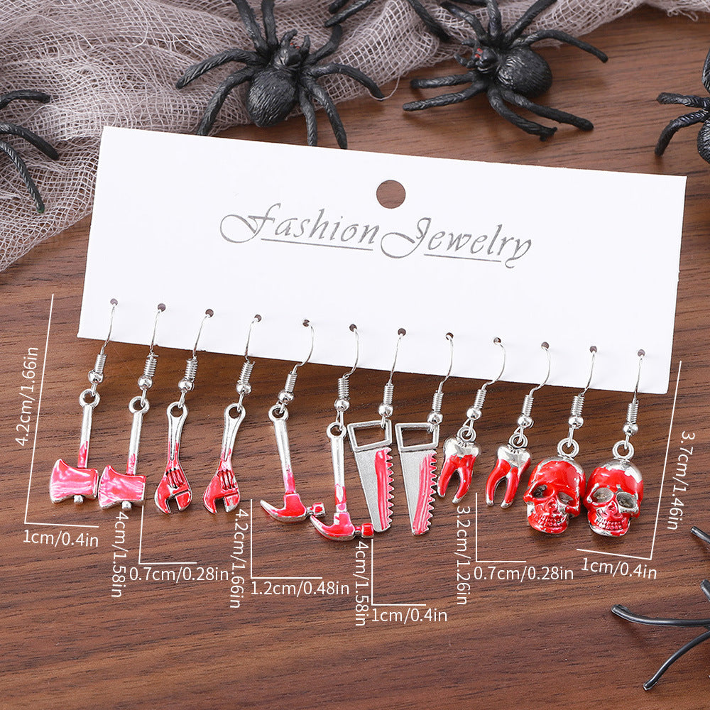 Wholesale Halloween Blood Tools Skull Pendant Earrings Set ACC-ES-ChuLian077