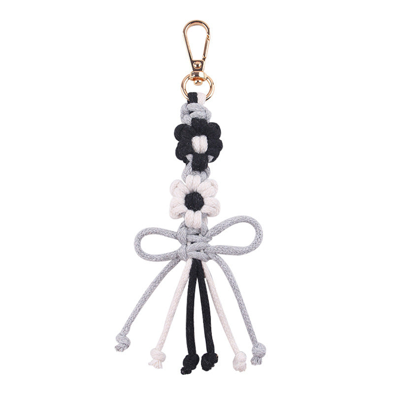 Wholesale Handwoven Cotton Rope Keychain Cartoon Flower Bow In Pink Korean Style Festival Gift