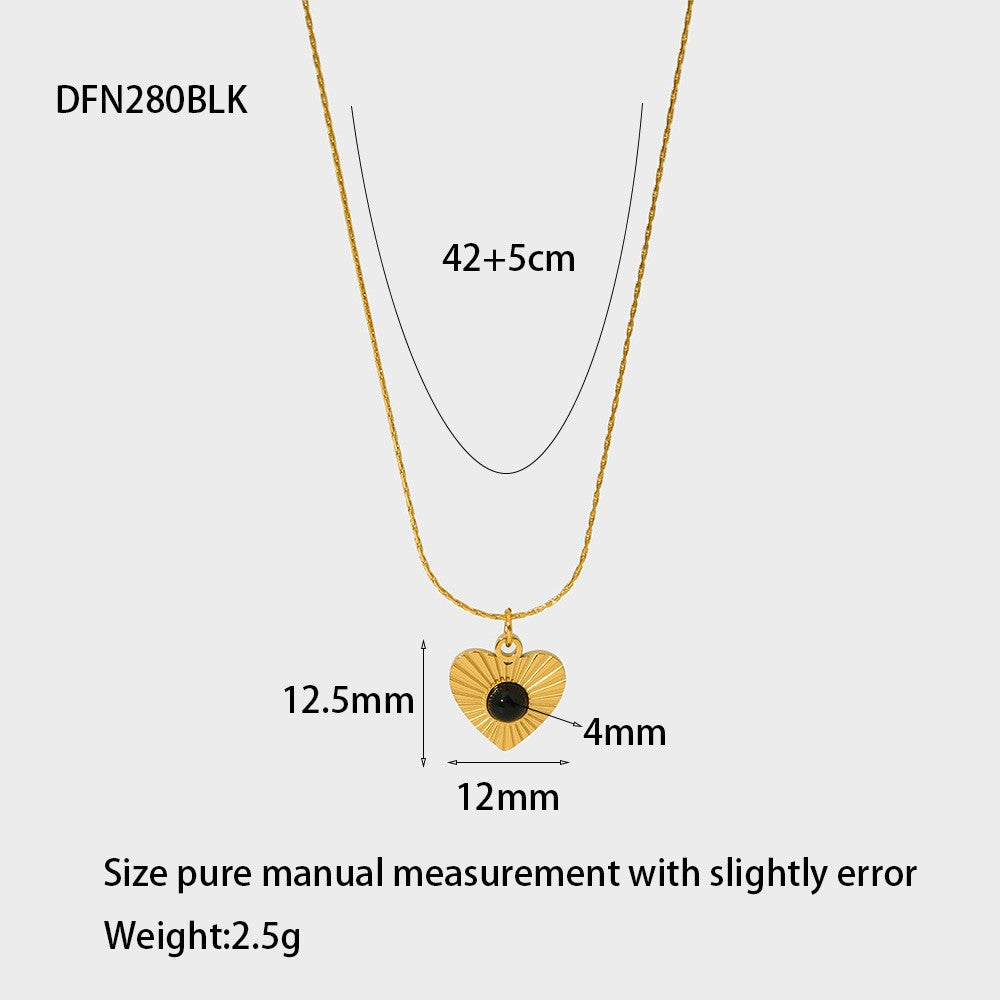 Wholesale Vintage Heart Natural Stone Pendant Necklace Gold Plated Stainless Steel Fashion Accessory Gift for Women