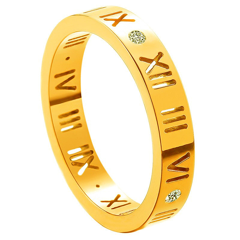 Wholesale 18k Rose Gold Titanium Steel Rings Number Ring Diamond Hollow Letter Rings ACC-RS-Hengx003