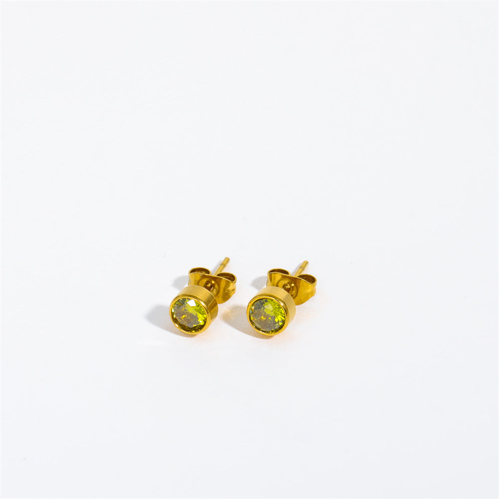 Wholesale Copper 18K Gold-plated Zircon, Twelve Zodiac Signs, Birthstones, Stainless Steel Earrings