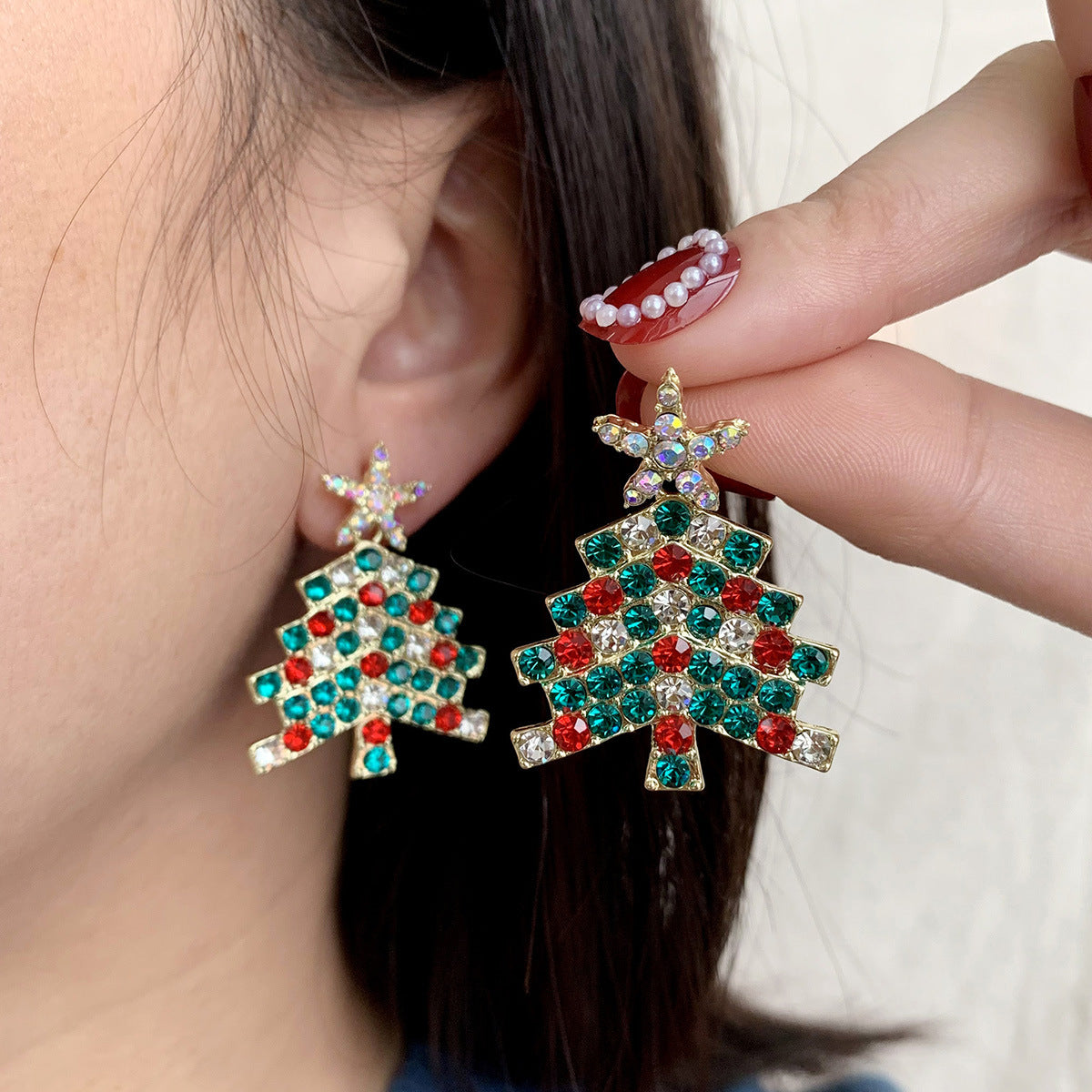 Wholesale Christmas Tree Diamond Earrings Fashion Jewelry Accessory Boutique Resale Party Wear