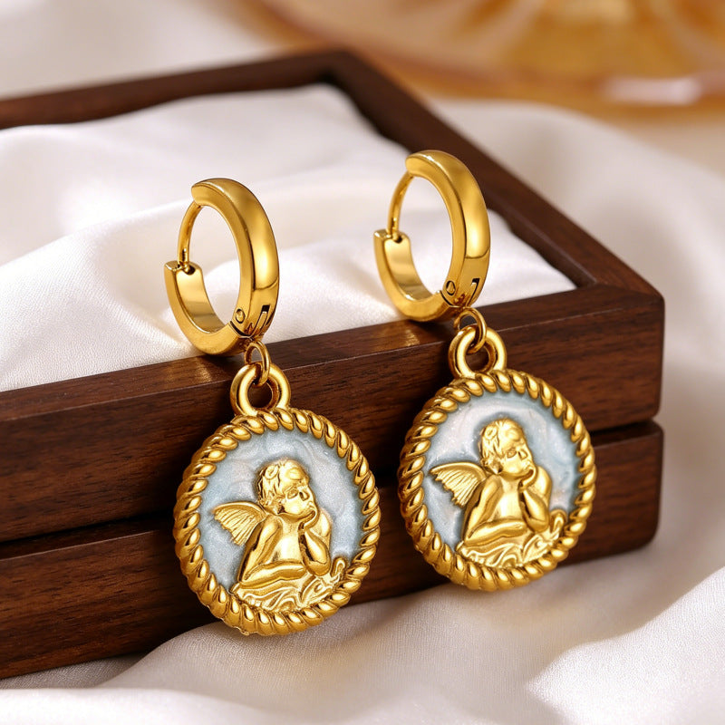 Wholesale Stainless Steel Love Angel Earrings Trendy Fashion Accessory Jewelry