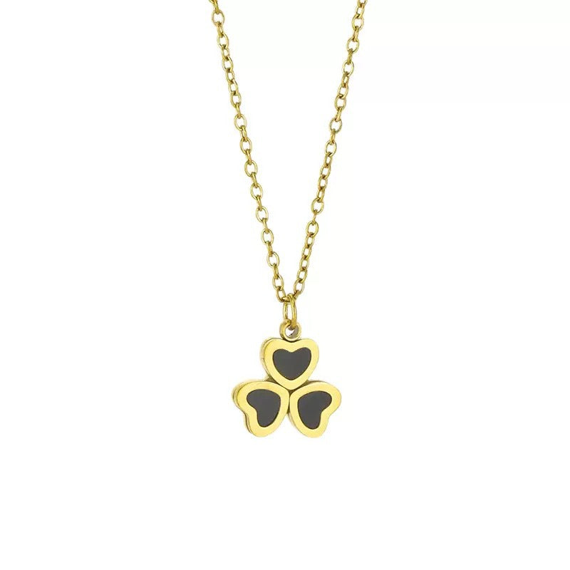 Wholesale Light Luxury Titanium Steel Black Clover Clavicle Necklace