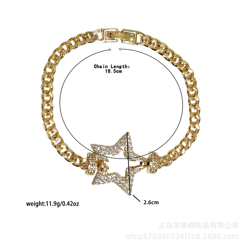 Wholesale Star Cuban Bracelet Copper Gold Plated Fashion Jewelry Accessory for Women