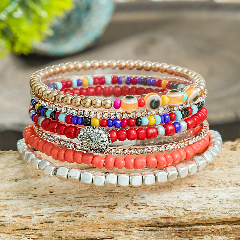 Wholesale Bohemian Glass Stacked Bracelets Colorful Personalized Letter Jewelry Accessory