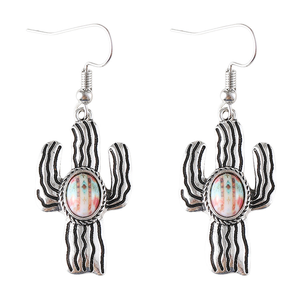 Wholesale color pine stone cactus pendant earrings