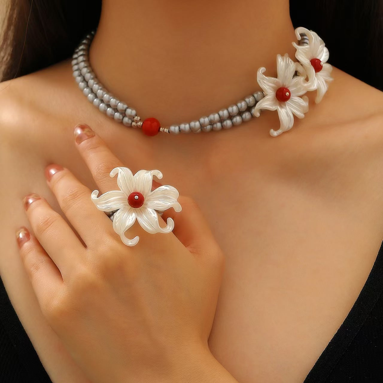 Wholesale Fashion Layered Imitation Pearl Cross Heart Butterfly Necklace Alloy Jewelry for Women