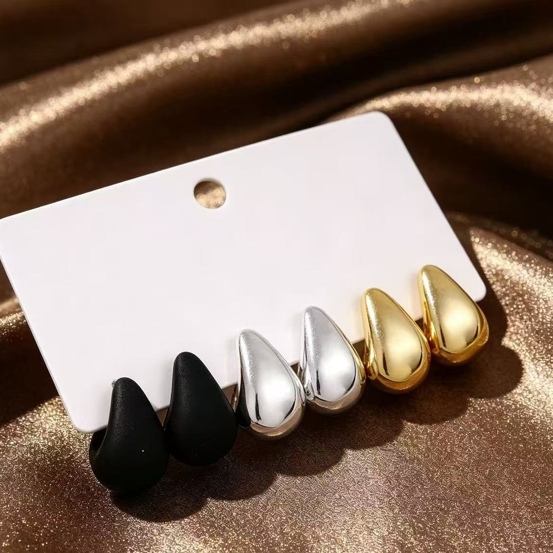 Wholesale European and American Cross-Border Hot-Selling Multi-Color Niche Mini Comma Drop Earrings 3-Piece Set Simple Ins Women' s Earrings Set