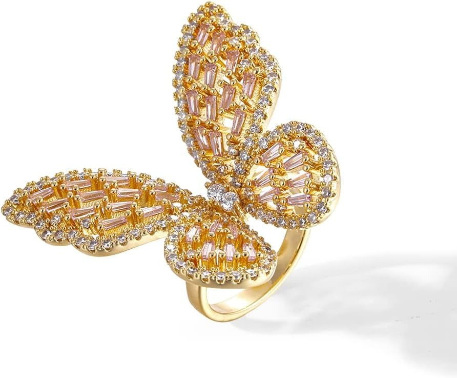 Wholesale Butterfly Rhinestone Adjustable Ring Fashion Cocktail Jewelry Gift for Women Boutique Resale