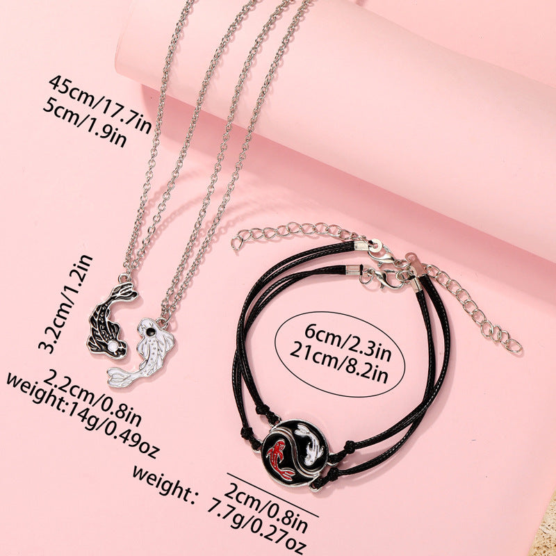 Wholesale Jewelry Tai Chi Eight Gua Fish Necklace Black and White Necklaces