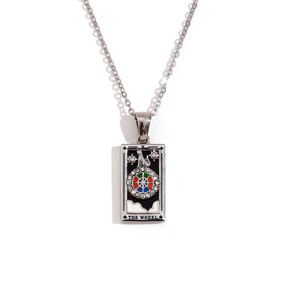 Wholesale Tarot Pendant Necklace 18K Gold Plated Stainless Steel Retro Trendy Jewelry Gift