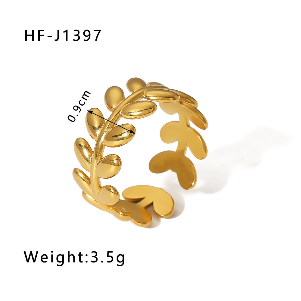 Wholesale Leaf Geometric Hollow Flower 18k Gold Plated Snake Shaped Titanium Steel Ring Stainless Steel ACC-RS-Xiny002