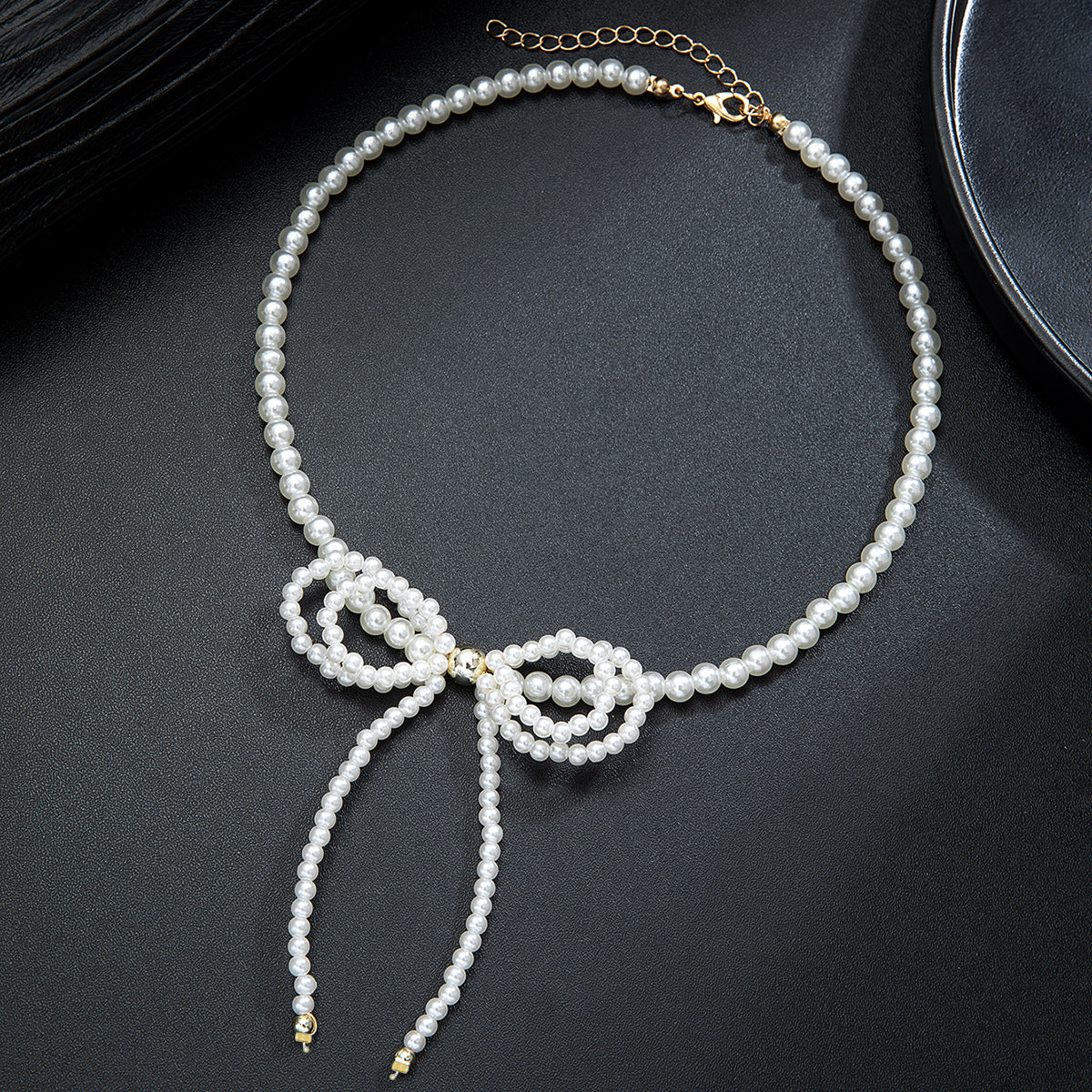 Wholesale Pearl Beaded Double Layer Bow Pendant Adjustable Women's Necklace