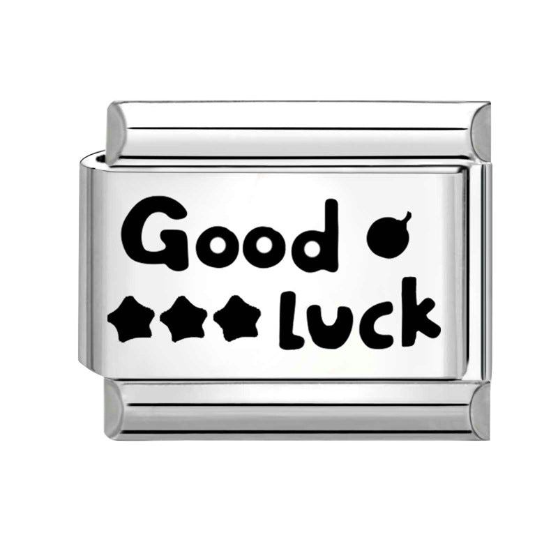 Wholesale Italian Charm Bracelet 9mm DIY Splicing Black and White Lettering Stainless Steel Composable Bracelet