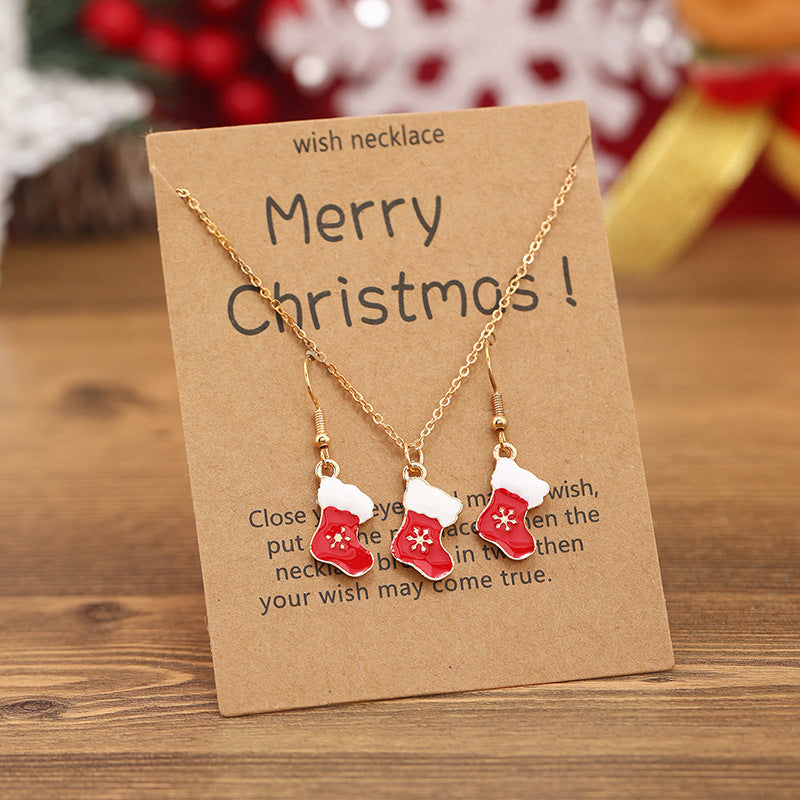 Wholesale Cute Cartoon Oil Dripping Red Boots Christmas Earrings Necklace ACC-NE-KaiQing010