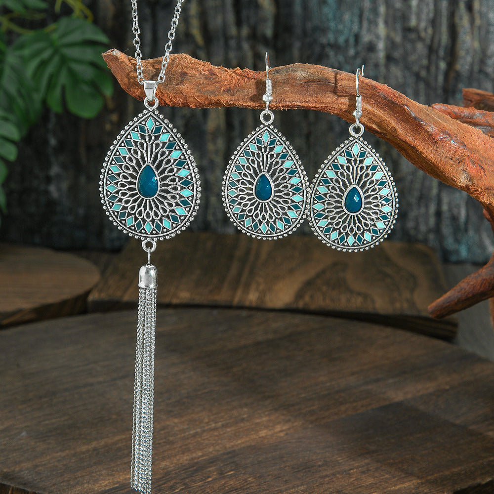 Wholesale Bohemian Drop-Shaped Earrings and Necklace Set,  Ethnic Style Fashion Accessory for Gift or Resale