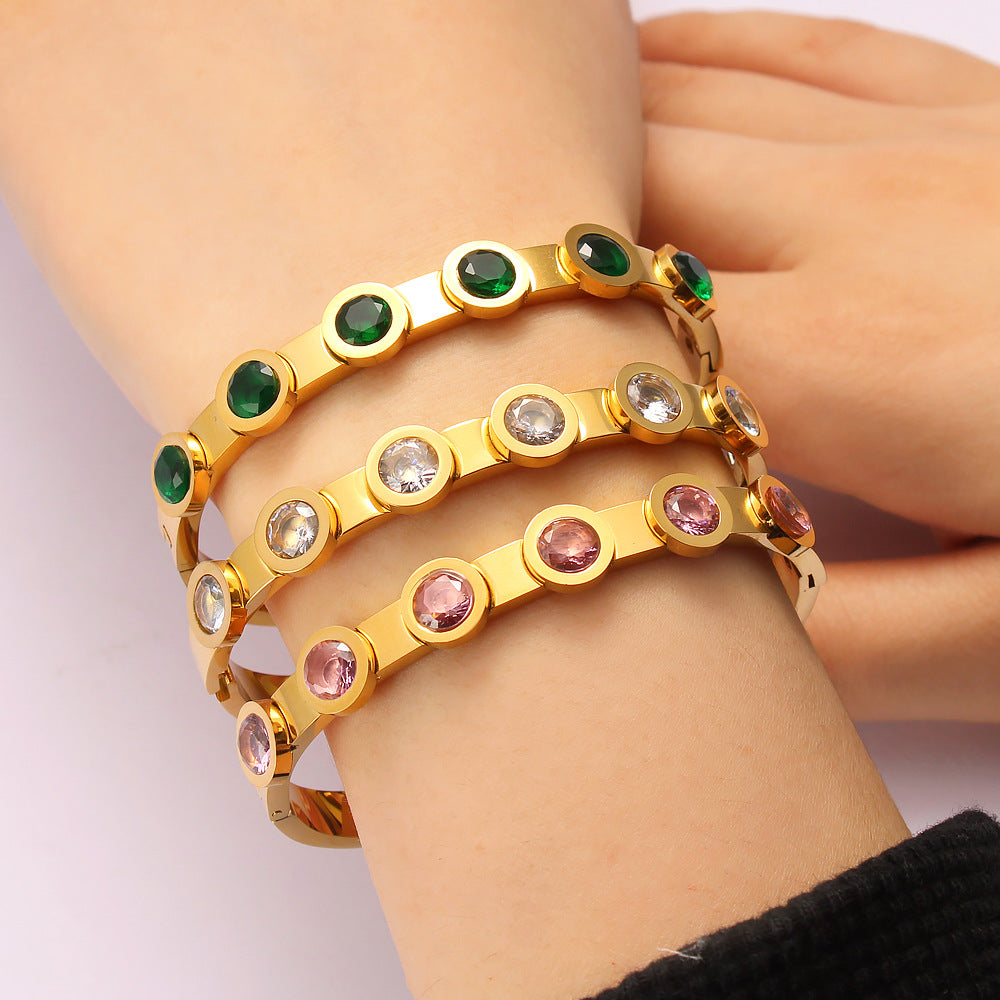 Wholesale Stainless Steel 18K Gold Color Zircon Buckle Light Luxury Bracelet ACC-BT-MeiSD002
