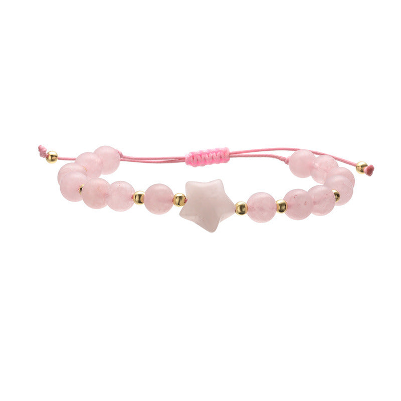 Wholesale Handmade Tiger Eye Pink Crystal Beaded Bracelet With Minimalist Star Charm Unisex Casual Fashion Accessory