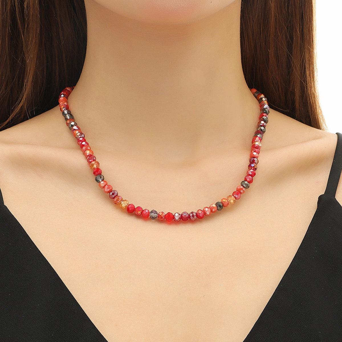 Wholesale  Non-Fading Simple Rice Bead Beaded Necklace Women' s Light Luxury Niche Design Color Crystal Necklace