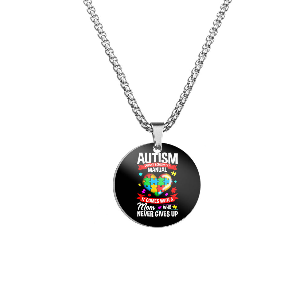 Wholesale Autism Color Printed Pendant Stainless Steel Necklace ACC-NE-HuanYu005