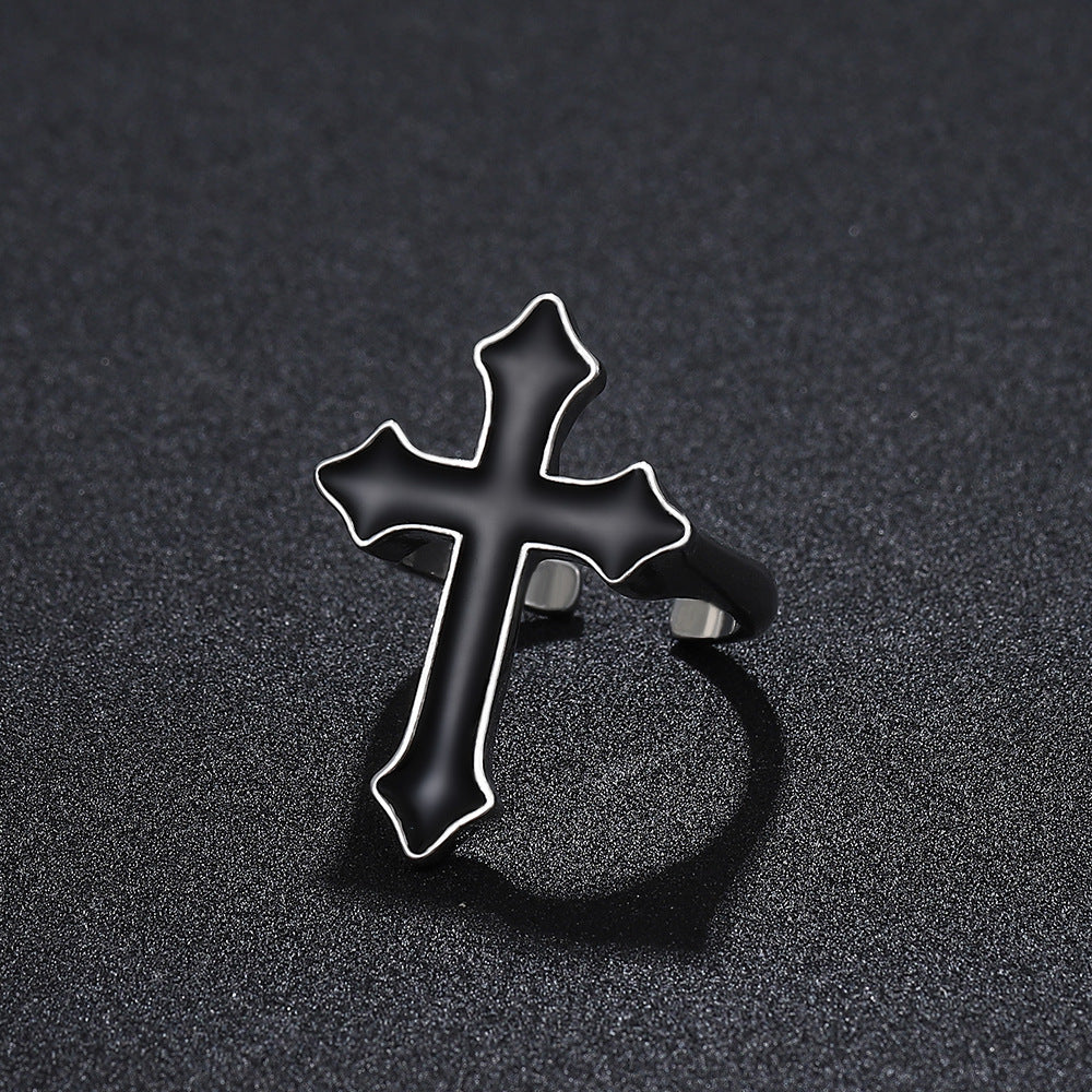 Wholesale Vintage Black Large Cross Open Ring
