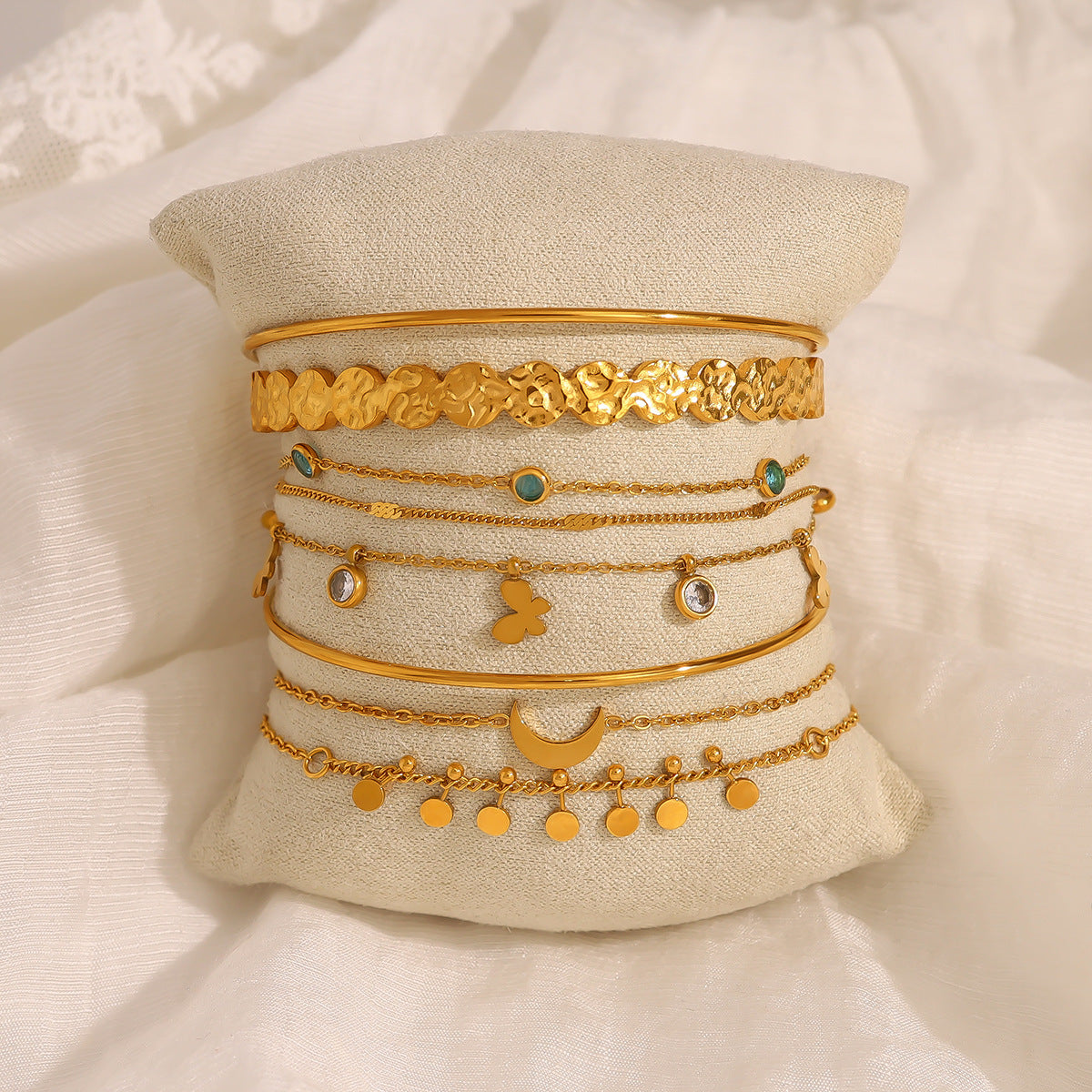 Wholesale Titanium Steel Beach Metal Flower Moon Diamond Bracelet