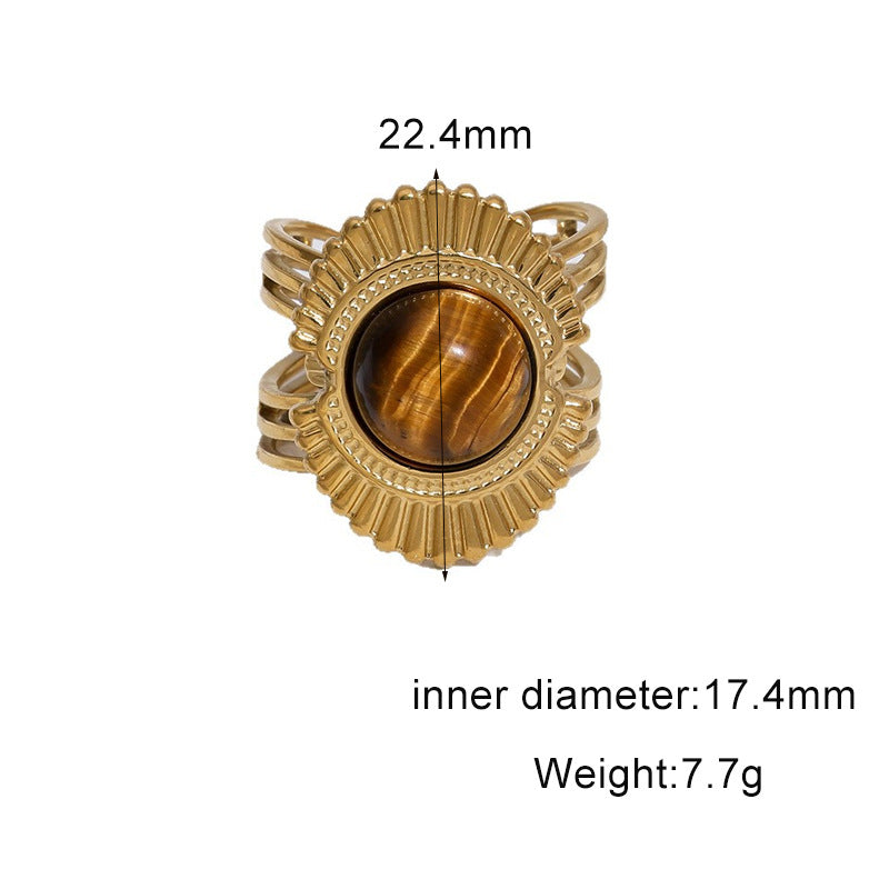 Wholesale Vintage Stainless Steel Open Ring Tiger Eye Stone Fashion Accessory for Resale