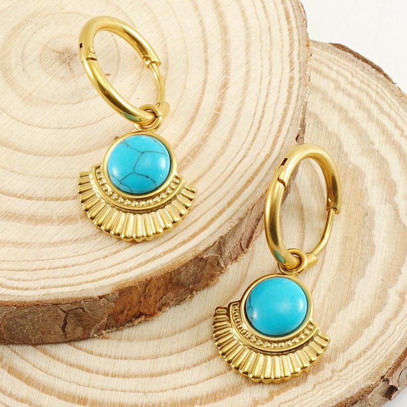 Wholesale Gold Plated Stainless Steel Fan Shape Geometric Earrings for Boutique Resale