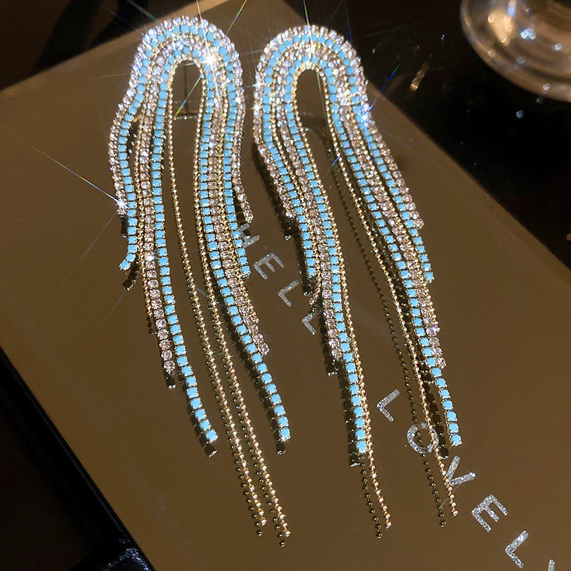 Wholesale 925 silver needle diamond-set U-shaped long tassel earrings