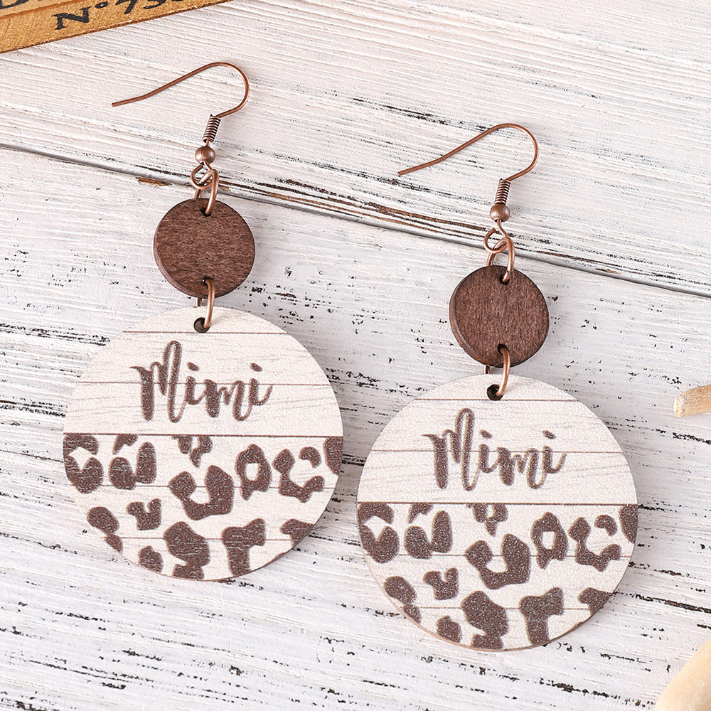 Wholesale Mother' s Day Western-style Leopard MOM Round Pieces ing Pendant Earrings