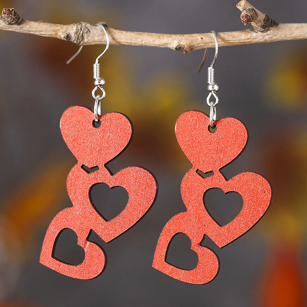 Wholesale Valentine's Day red hollow love series earrings