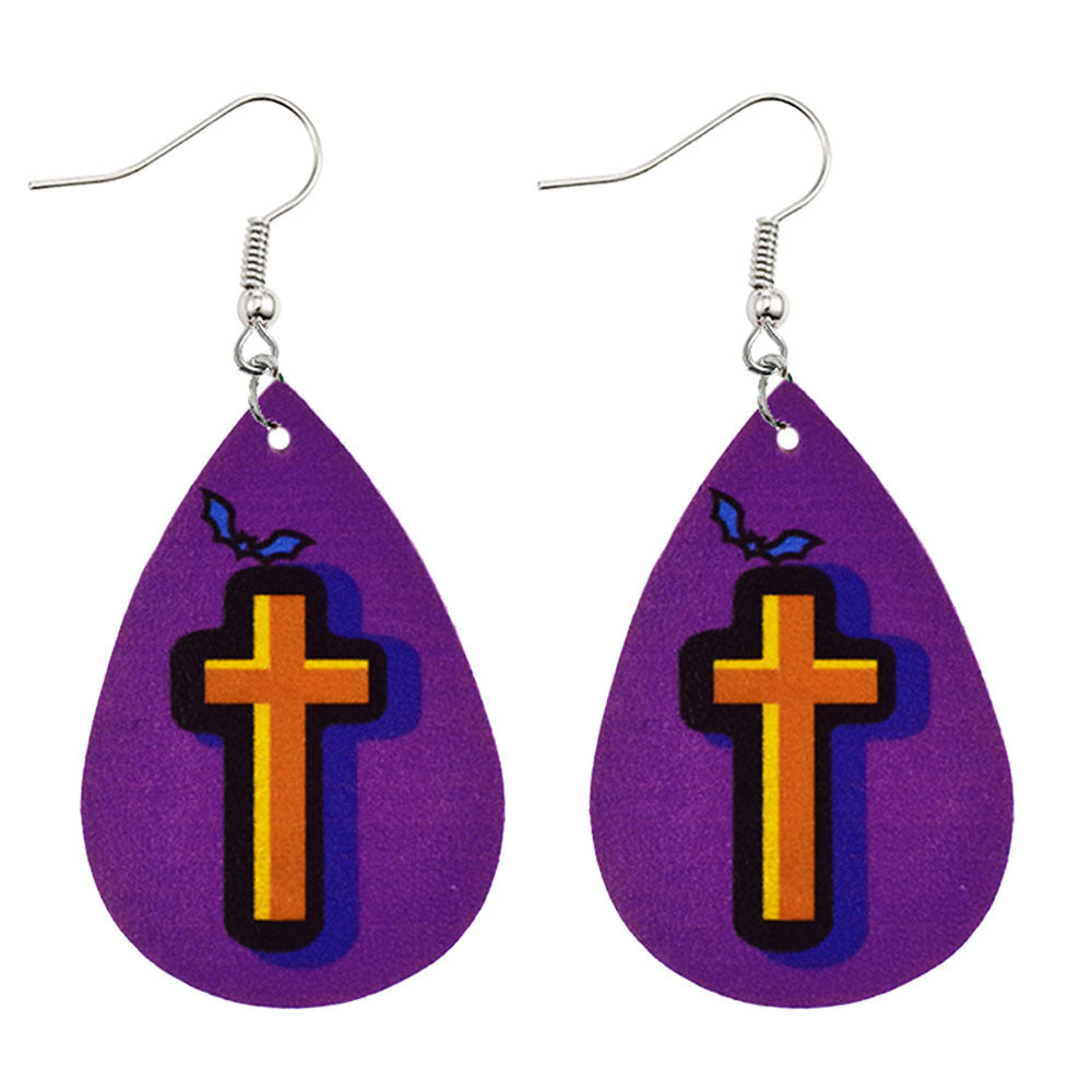 Wholesale Halloween Pumpkin Ghost Bat PU Leather Earrings ACC-ES-ChenY063