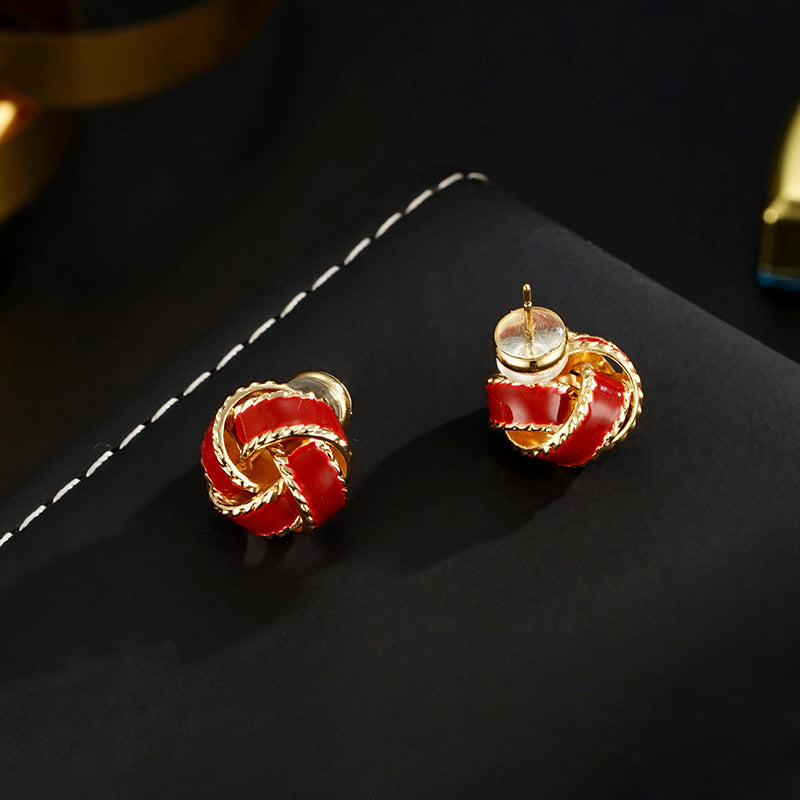 Wholesale unique design retro elegant drop of oil concentric knot earrings