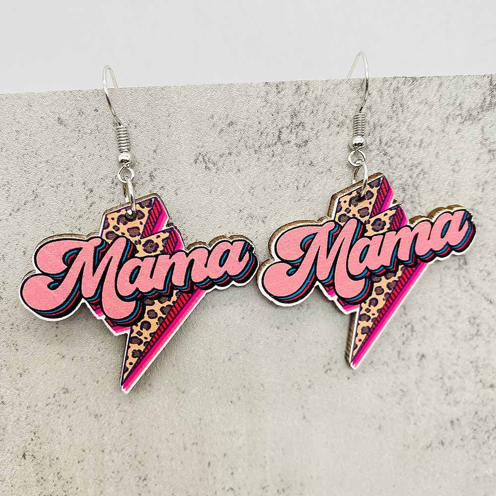 Wholesale Mother's Day Earrings Letter MOMO Bear Wooden Earrings ACC-ES-Cheny013