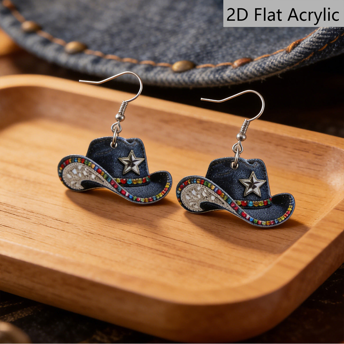 Wholesale Stylish Western Cowboy Star Acrylic Earrings Blue Fashion Jewelry Accessory