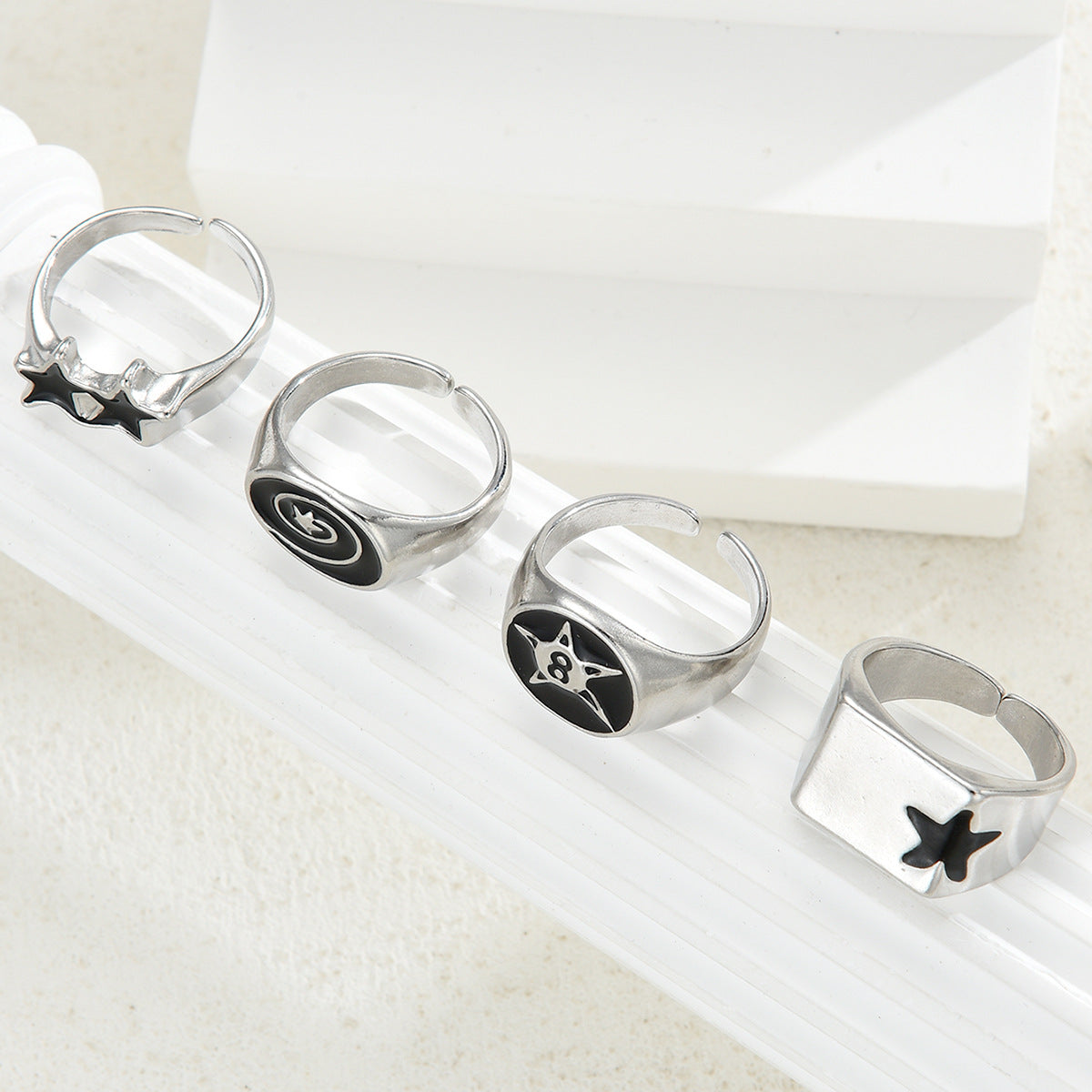 Wholesale Trendy Hip-Hop Five-Pointed Star Ring Set 4-Piece Alloy Electroplated Fashion Accessory
