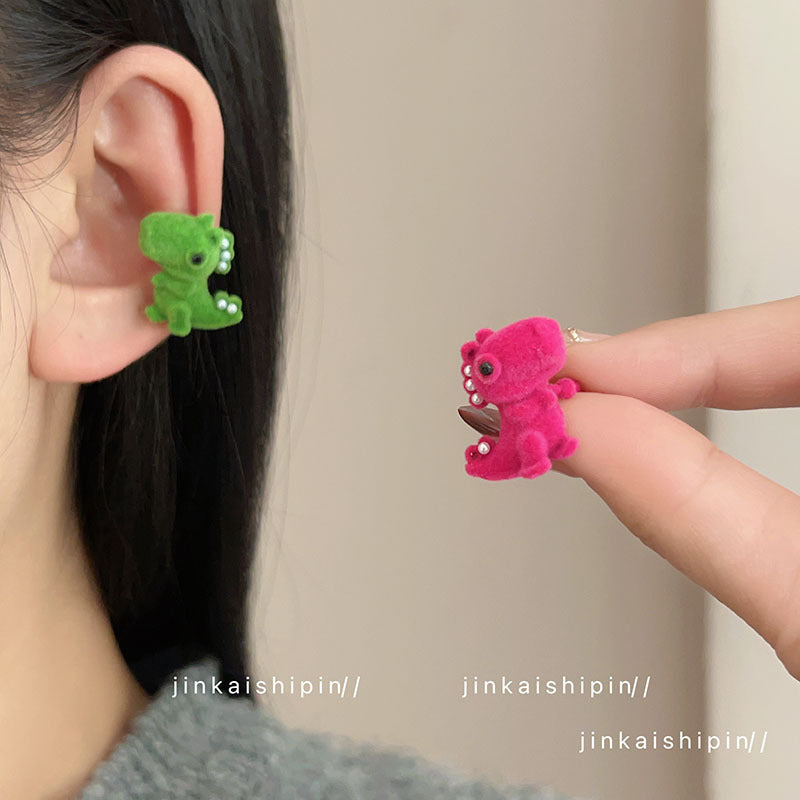 Wholesale Funny Cartoon Flocked Dinosaur Earrings