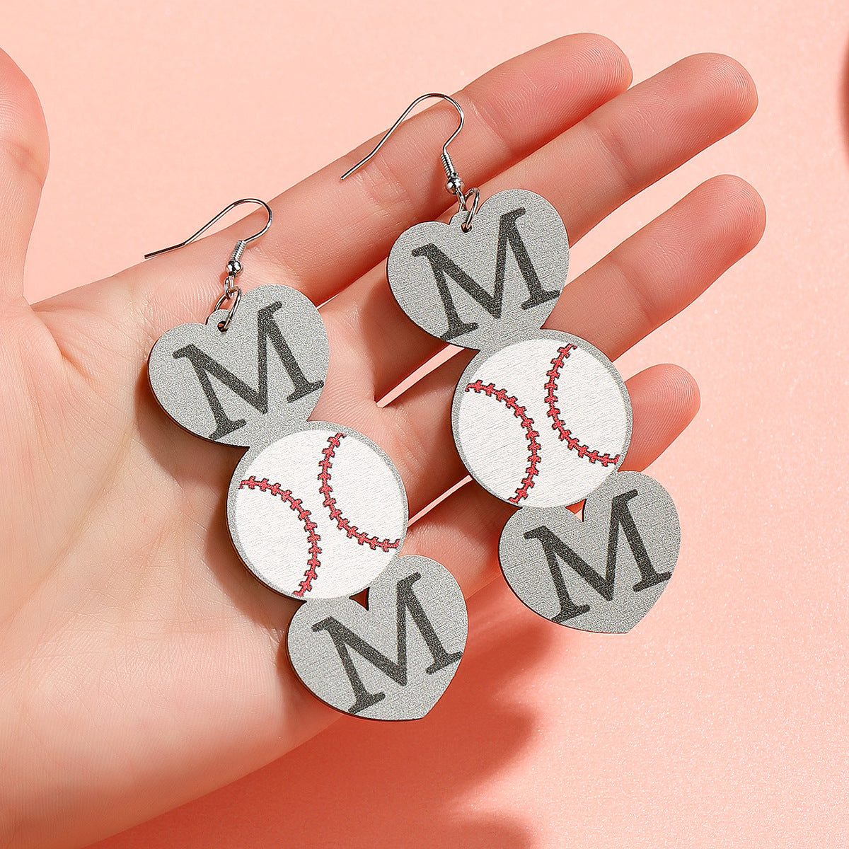 Wholesale  Mother's Day MAMA Wooden Printed Color Earrings