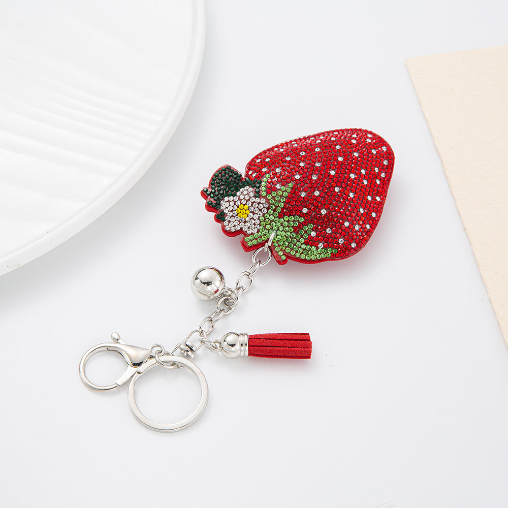 Wholesale Creative  Velvet Diamond-encrusted Strawberry Keychain