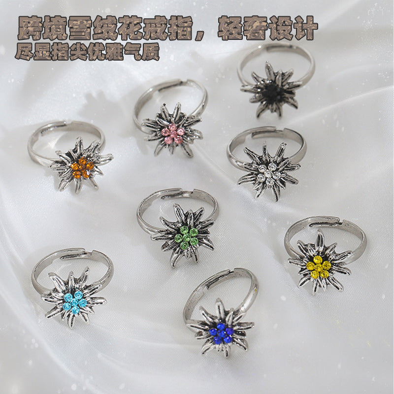 Wholesale Vintage Snow Velvet Flower Ring for Women,  Stylish Rhinestone Cluster Jewelry Accessory Gift
