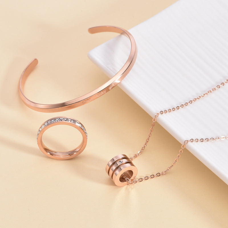 Wholesale Light Luxury Three-piece Set Titanium Steel Necklace Ring Bracelet ACC-NE-JunChen001