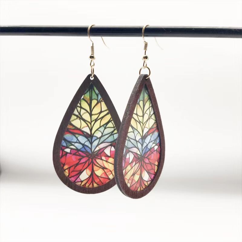 Wholesale teardrop shaped inlaid acrylic church color print earrings