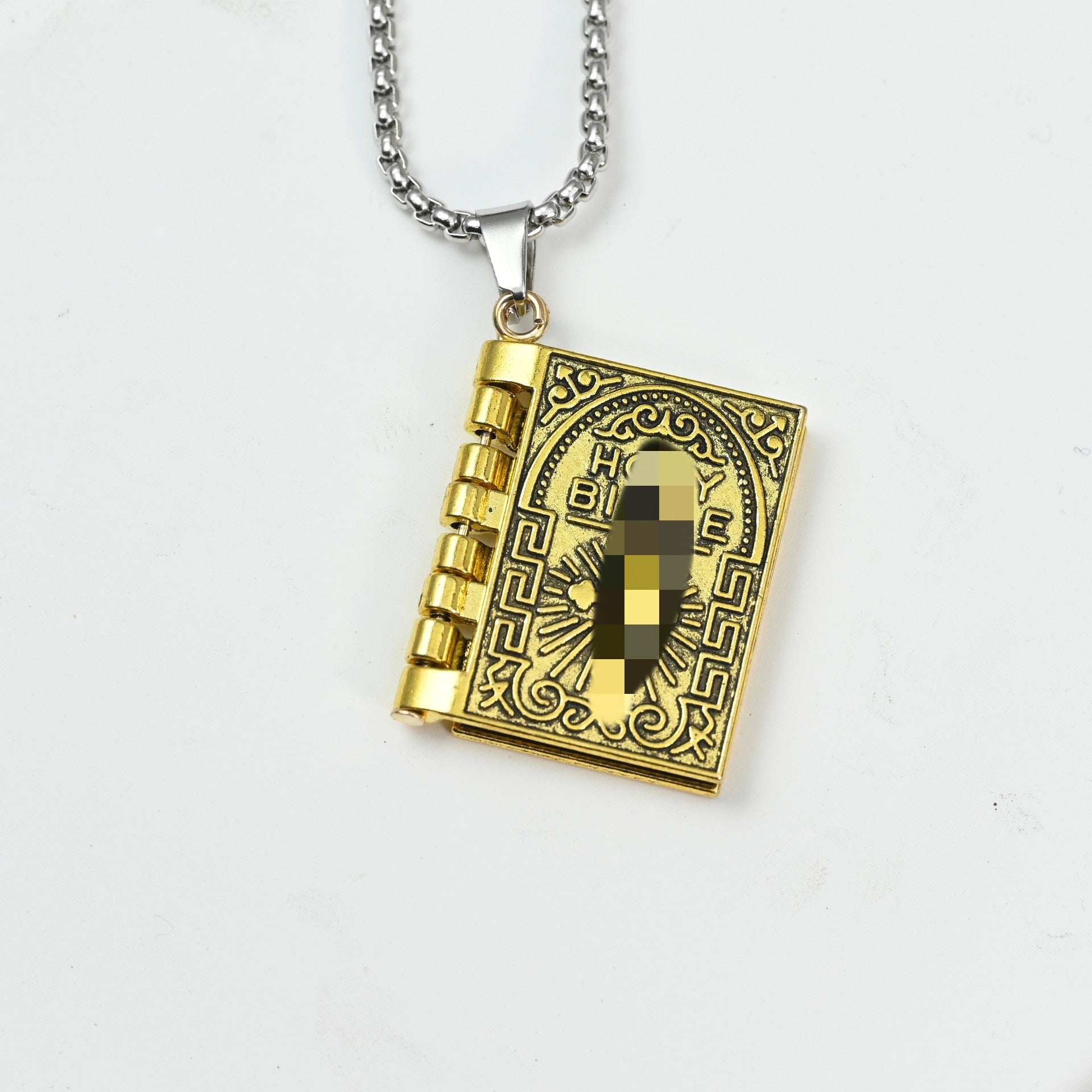 Wholesale Stainless Steel Gold Plated Openable Book Cross Pendant Necklace Retro Chic Jewelry Gift