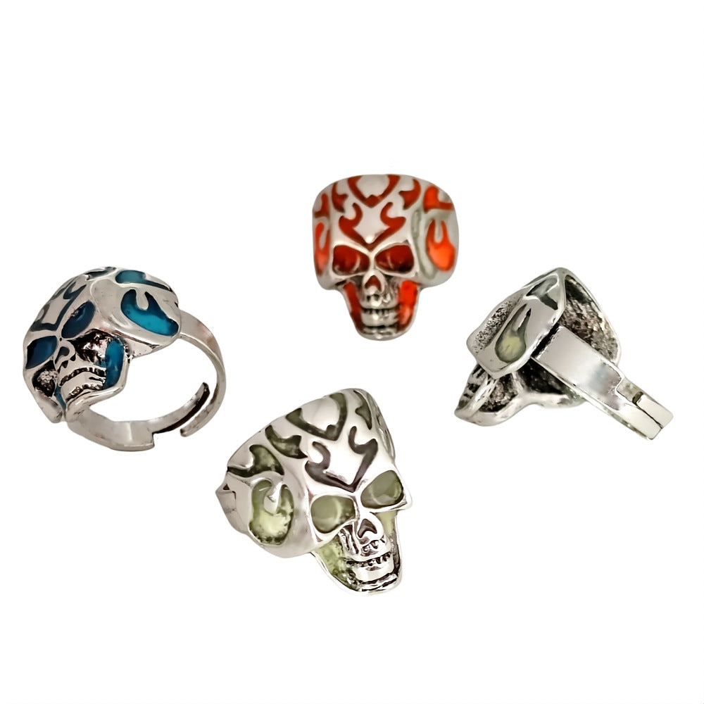 Wholesale  Retro Flame Pattern Skull Luminous Ring  Ring