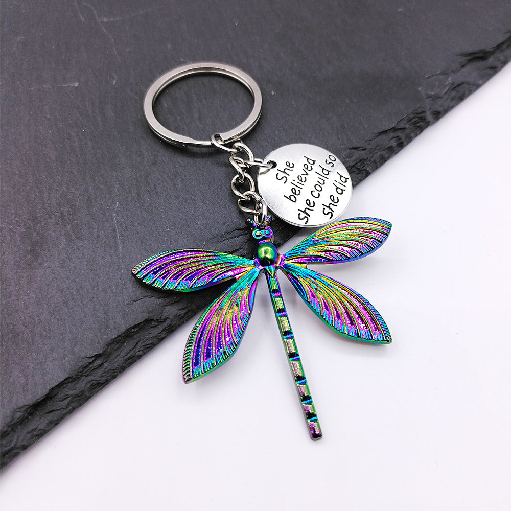 Wholesale Colorful Dragonfly Keychain Stainless Steel Key Ring Pendant Key Ring ACC-KC-DaMai001