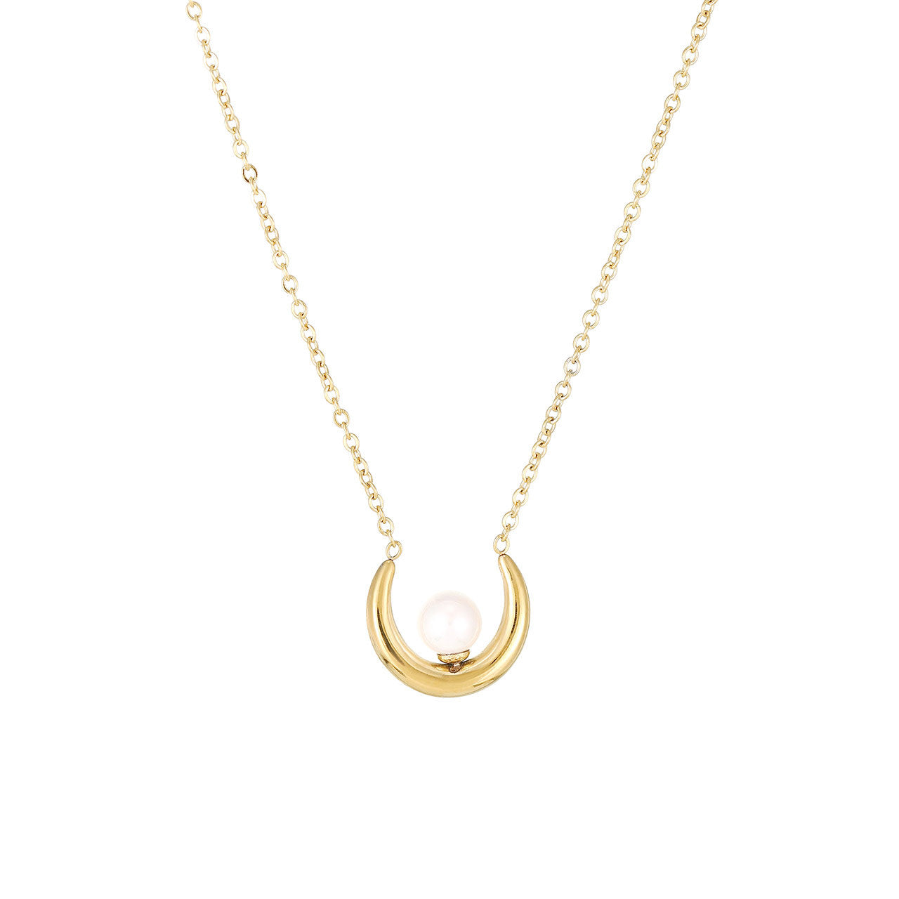 Wholesale Titanium Steel Pearl Crescent Clavicle Necklace